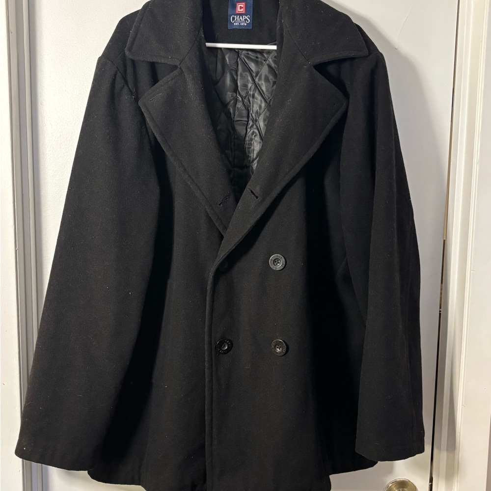 Chaps Black Double-Breasted Wool Pea Coat